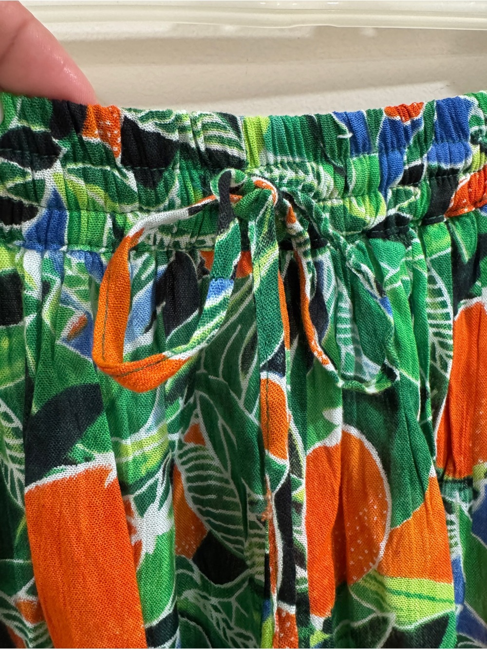 Tropical Orange Citrus Boho Maxi Skirt Size M Flowy Rayon Drawstring Waist - Picture 8 of 8